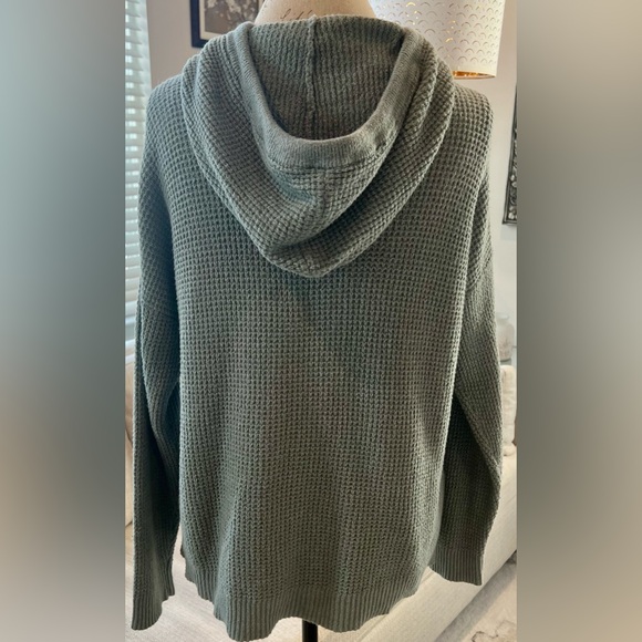 aerie Sage Waffleknit Sweater Green Hooded Sweatshirt Pockets Size Small - Picture 3 of 14